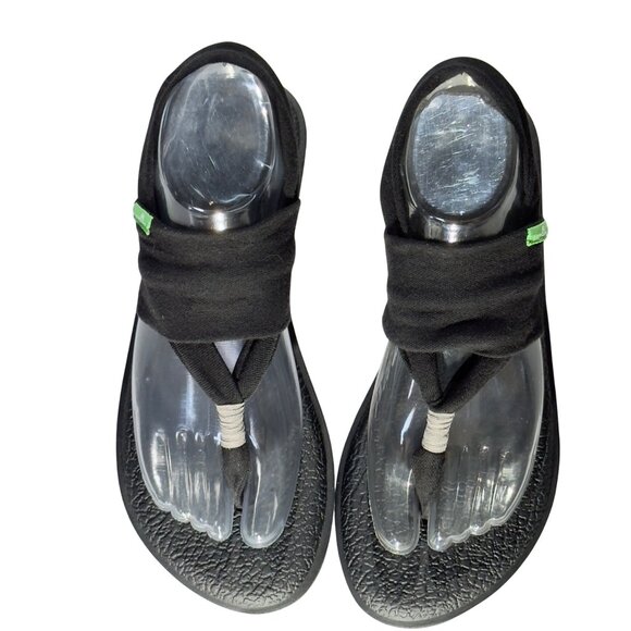 SANUK Womens Black Yoga Sling 2 Sandals Flip Flops Stretchy Fabric Straps Size 6 - Picture 4 of 13